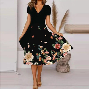 Toamna 2022 Moda V-Neck V-Neck imprimat rochie evazată